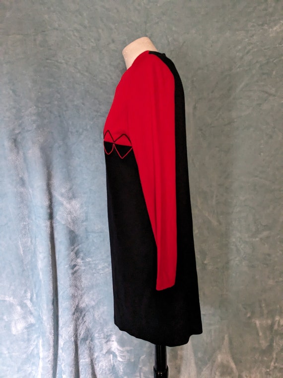 Vintage 80s 90s Red Black Dress Long Sleeve with … - image 4