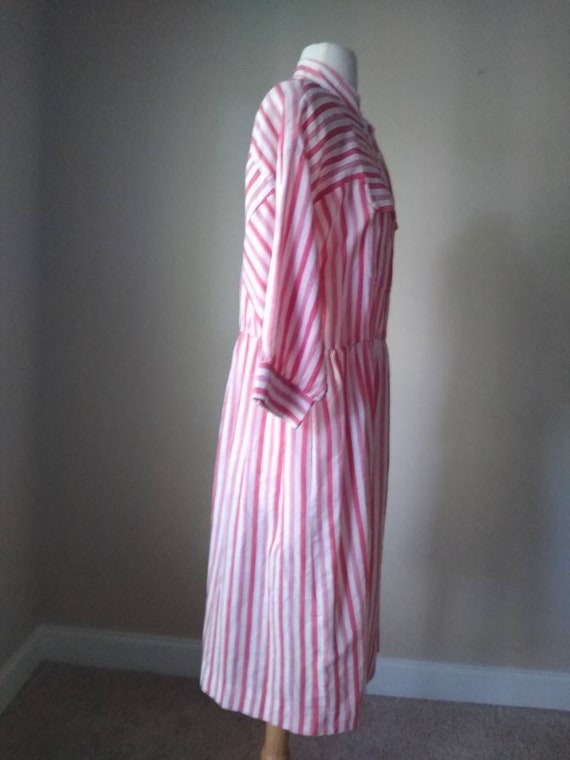 Vintage Red and White Striped Button Dress // 80s… - image 2