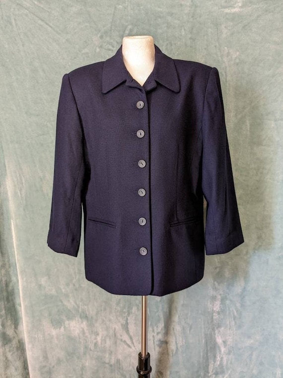 Vintage 80s 90s Navy Blue Wool Blend Classic Blaz… - image 1