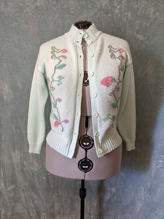 Vintage 80s 90s Pastel Floral Chunky Cardigan Ove… - image 2