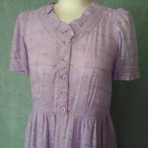 Vintage Lilac 70s Pink Rose Print Sweet Handmade Dress // Medium Large image 7