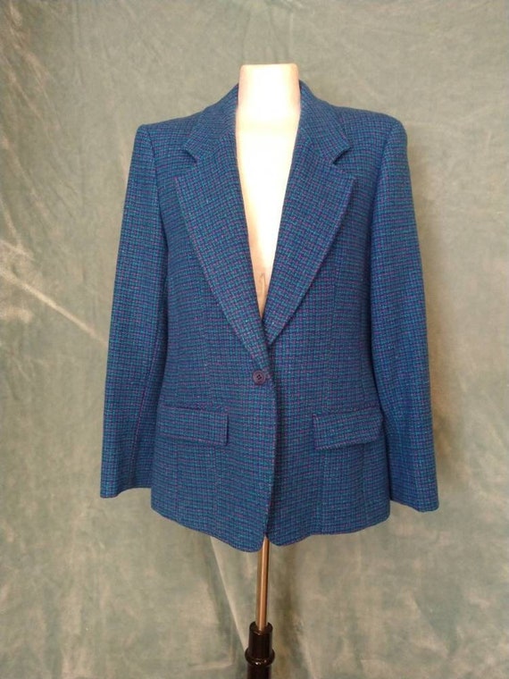 Vintage Pendleton Blue and Purple Blazer 100% Virg