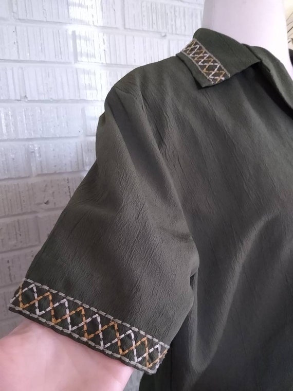 Vintage 80s 90s Olive Green Casual Suit // Top an… - image 3