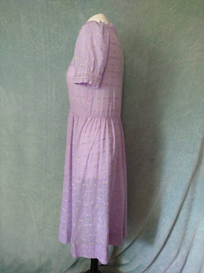 Vintage Lilac 70s Pink Rose Print Sweet Handmade Dress // Medium Large image 4