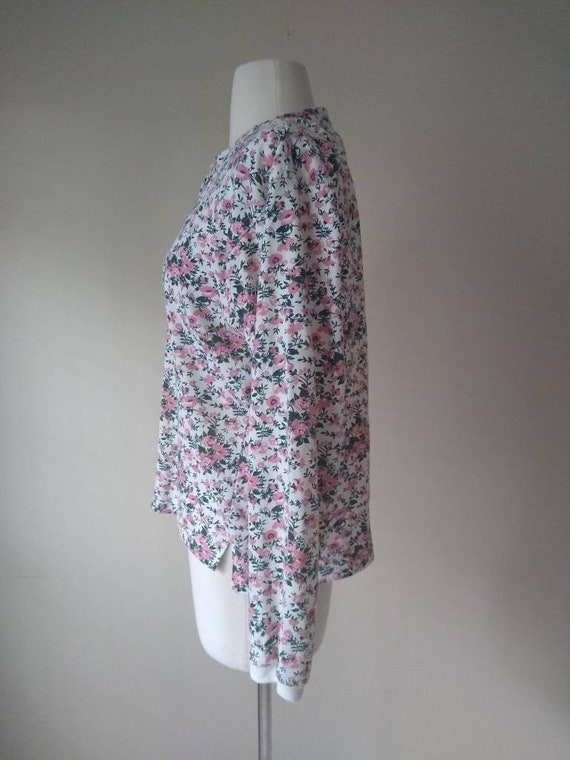 Vintage 90s Pink Rose Floral Long Sleeved Top by … - image 4