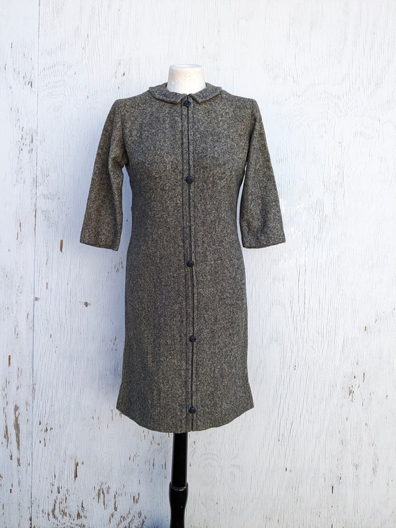 Vintage 1960s Mod Gray Wool Blend Winter Dress  /… - image 1