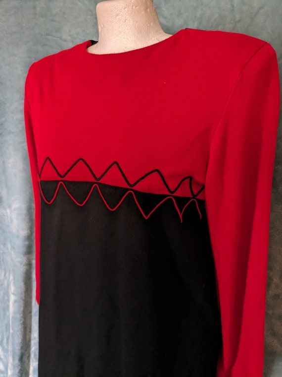 Vintage 80s 90s Red Black Dress Long Sleeve with … - image 2