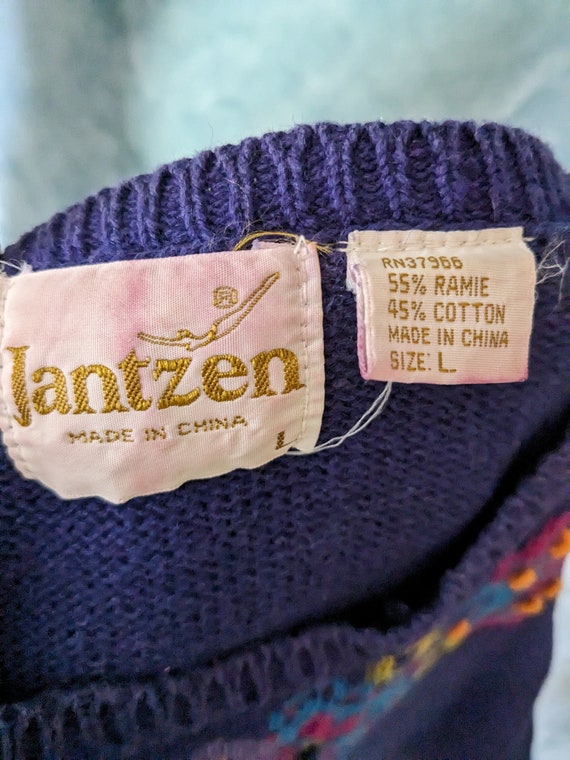 Vintage 80s 90s Jantzen Purple Floral Cotton Rami… - image 5