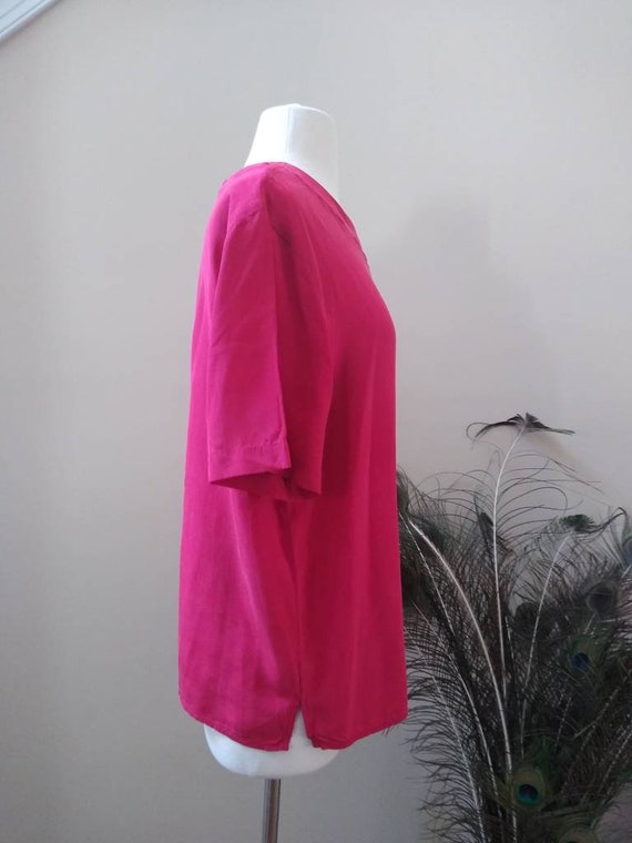 Vintage Cherry Red 100% Silk Simple Box Blouse wi… - image 5