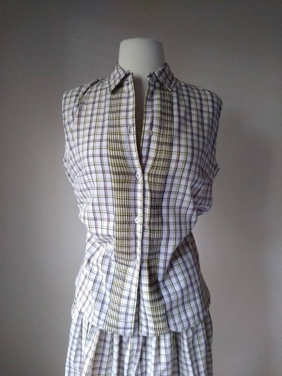 Vintage 1960s Shirt and Skirt Set in Yellow Plaid… - image 2