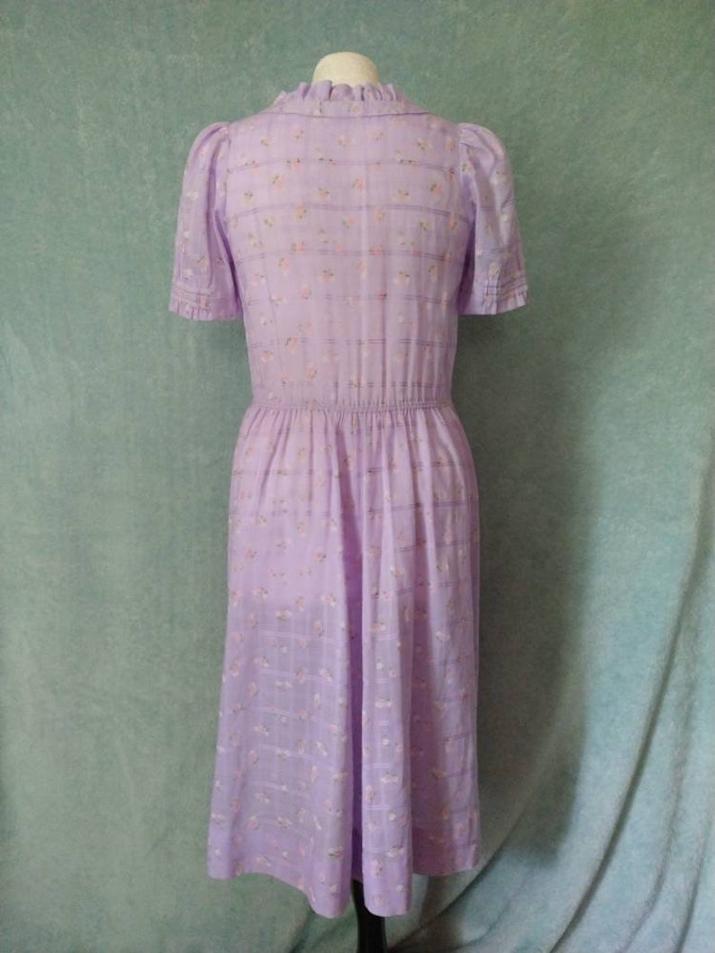 Vintage Lilac 70s Pink Rose Print Sweet Handmade Dress // Medium Large image 3