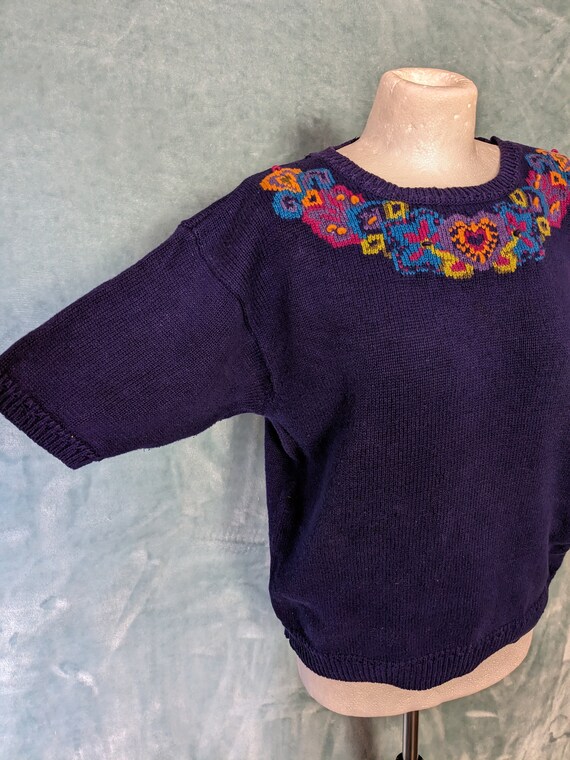 Vintage 80s 90s Jantzen Purple Floral Cotton Rami… - image 2