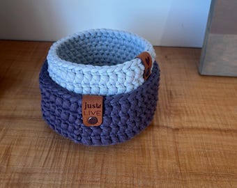 Small crochet nesting baskets - light and dark grey