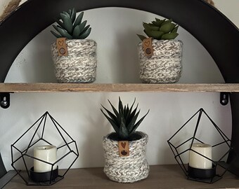 Set of 3 crochet mini planters with fake succulents