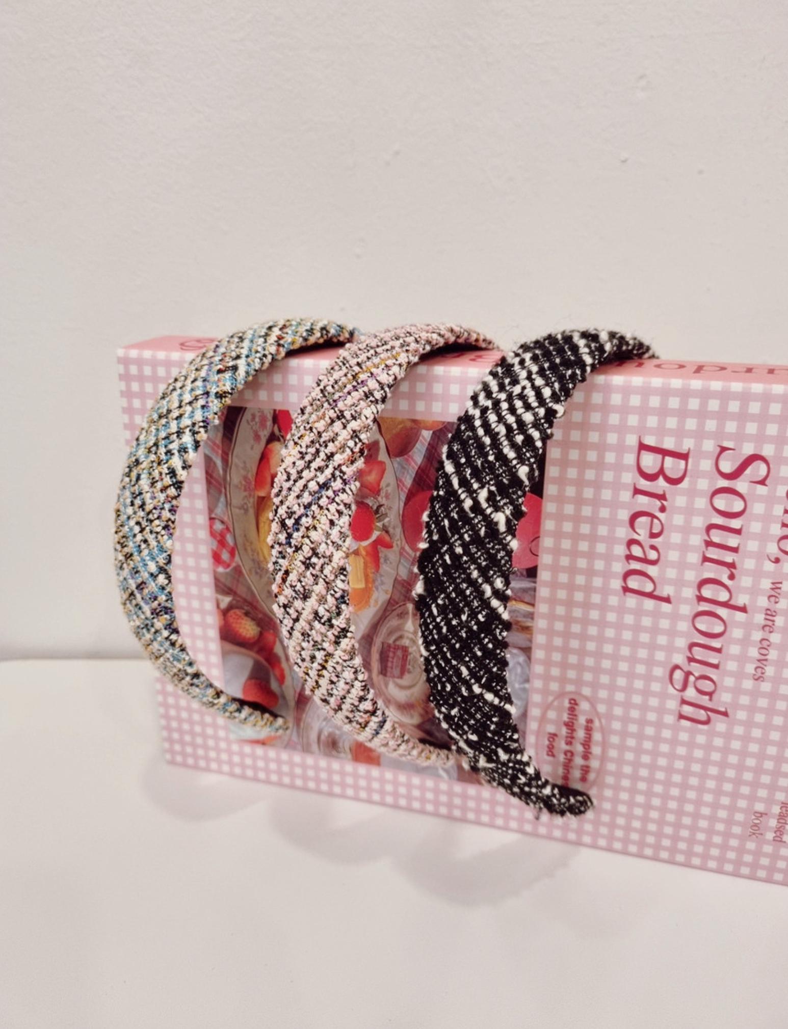 Hand Crafted Pink Tweed Headband with Pink Interlocking Logo Pink Tweed Knotted Headband,wide Headband,stylish Fashion  main image 4