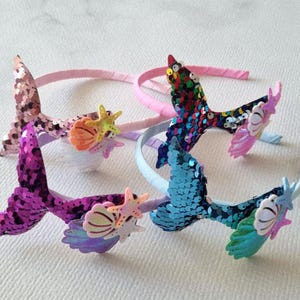 Mermaid Tail Sequin Headband – Flip Sequin Shell & Starfish with free bow hair pin
