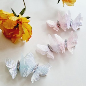 Iridescent 3D Butterfly Hair Clip: Korean Hanbok Style; Hypoallergenic Nickel-free Alligator Clip
