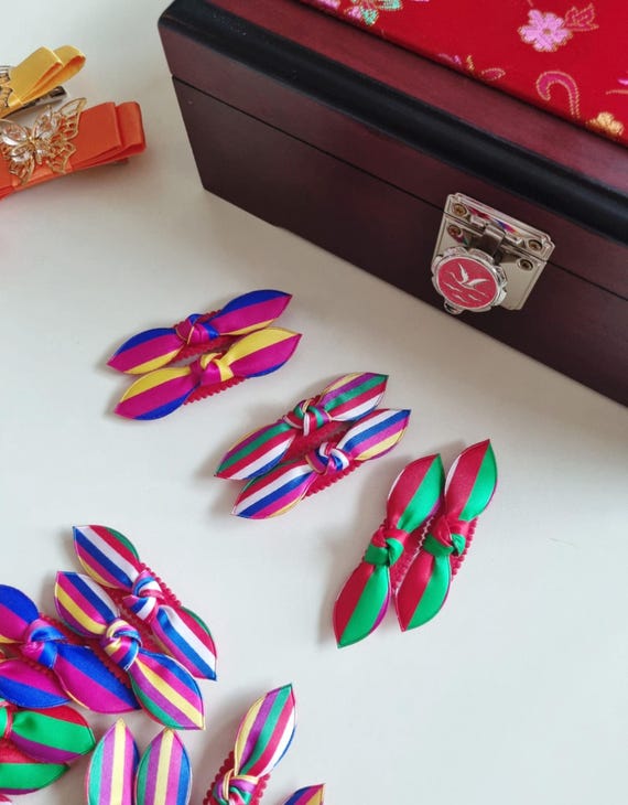 Saekdong Ribbon Hair Clip Set (2 pcs): Korean Hanbok Accessory