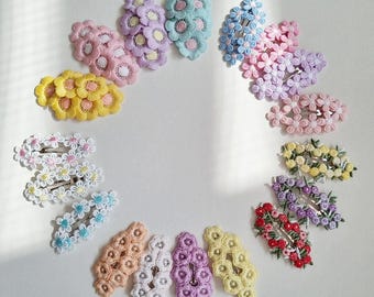 Embroidered Flower Snap Hair Clips | Durable Spring Floral | No Fray, No Glitter | KC Certified