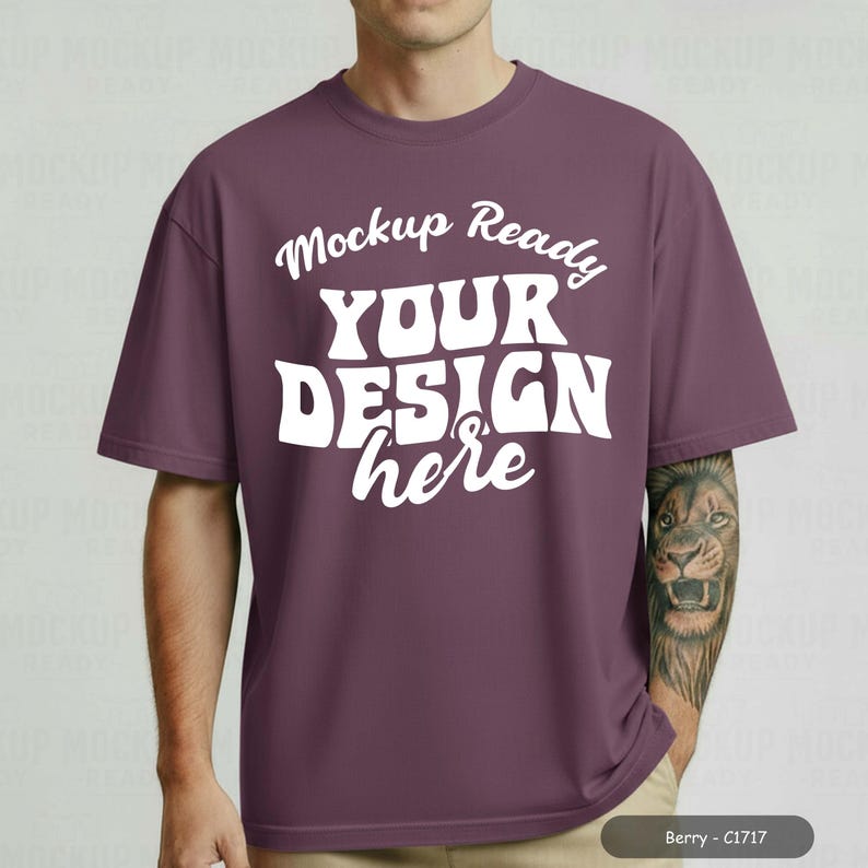 Berry Mens Comfort Colors 1717 Mockup Bundle C1717 Tshirt (Canva T-shirt Mock up) Neutral Simple Studio White Plain Background C1717 Tshirt Canva Template Digital Instant Download 54 PNG JPEG JPG for Print on Demand or POD. A collection of 54 Comfort Colors 1717 shirts in various colors, including Berry, Melon, Citrus, Navy, Black, Lagoon Blue, Red, White, Heliconia, Flo Blue, Sea Foam, Pepper, Ivory, Espresso, Blossom, Black, Moss, Graphite, Light Green, Red, Grey, Mustard, Bay, Khaki