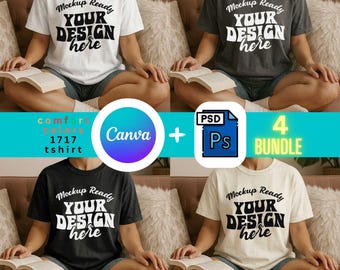 Comfort Colors 1717 Shirt Mockup Bundle, Women Lifestyle Boho Mockup, PSD + Canva (Instant Download)