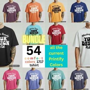 Mens Comfort Colors 1717 Mockup Bundle C1717 Tshirt (Canva T-shirt Mock up) Neutral Simple Studio White Plain Background C1717 Tshirt Canva Template Digital Instant Download 54 PNG JPEG JPG for Print on Demand or POD. A collection of 54 Comfort Colors 1717 shirts in various colors, including Berry, Melon, Citrus, Navy, Black, Lagoon Blue, Red, White, Heliconia, Flo Blue, Sea Foam, Pepper, Ivory, Espresso, Blossom, Black, Moss, Graphite, Light Green, Red, Grey, Mustard, Bay, Khaki