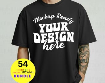 Black Mens Comfort Colors 1717 Mockup Bundle C1717 Tshirt (Canva T-shirt Mock up)