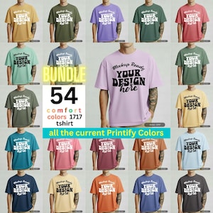 Mens Comfort Colors 1717 Mockup Bundle C1717 Tshirt (Canva T-shirt Mock up) Neutral Simple Studio White Plain Background C1717 Tshirt Canva Template Digital Instant Download 54 PNG JPEG JPG for Print on Demand or POD. A collection of 54 Comfort Colors 1717 shirts in various colors, including Berry, Melon, Citrus, Navy, Black, Lagoon Blue, Red, White, Heliconia, Flo Blue, Sea Foam, Pepper, Ivory, Espresso, Blossom, Black, Moss, Graphite, Light Green, Red, Grey, Mustard, Bay, Khaki