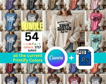 Comfort Colors 1717 Tshirt Mockup Bundle | Lifestyle Model Flat Lay Mockups for Canva & Photoshop