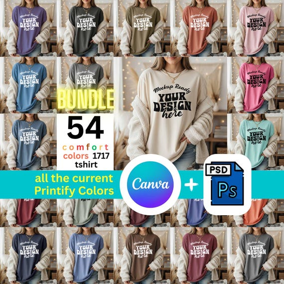 Comfort Colors 1717 Tshirt Mockup Bundle | Lifestyle Model Flat Lay Mockups for Canva & Photoshop