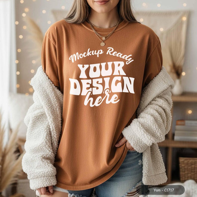 Comfort Colors 1717 t-shirt mockup female model flat lay boutique style