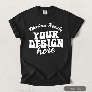Comfort Colors 1717 Svart T-shirt Mockup | PSD Canva Flat Lay Minimalistisk