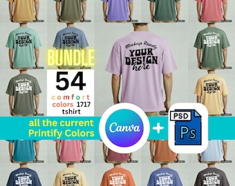 Comfort Colors 1717 T Shirt Back Mockup Bundle | PSD Canva | Male Model Back View