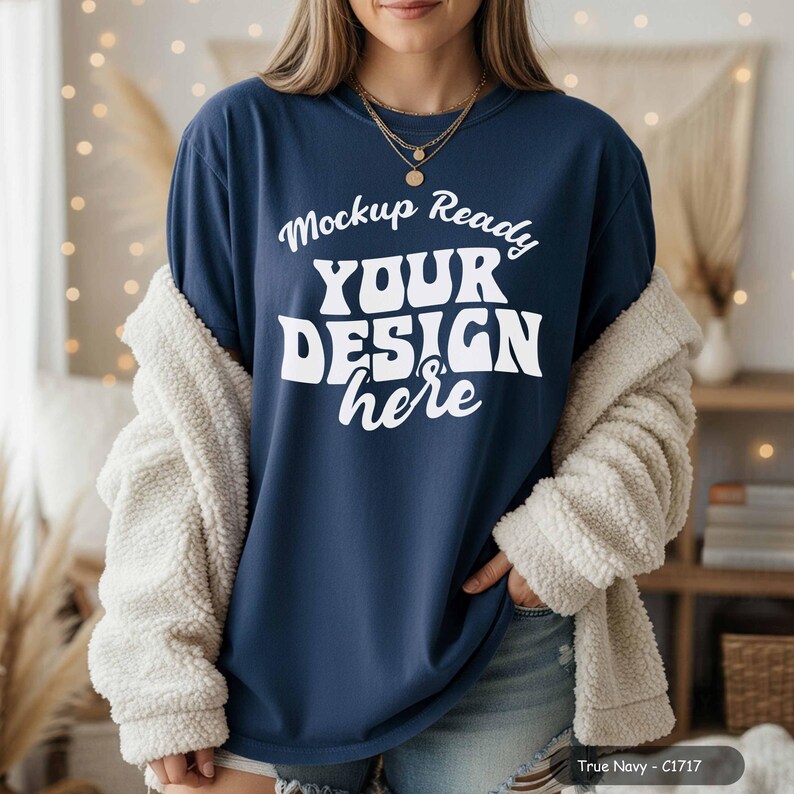 Comfort Colors 1717 mockup female model flat lay studio lighting