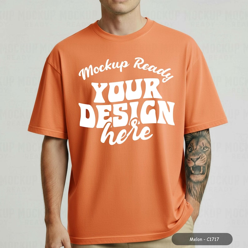 Melon Mens Comfort Colors 1717 Mockup Bundle C1717 Tshirt (Canva T-shirt Mock up) Neutral Simple Studio White Plain Background C1717 Tshirt Canva Template Digital Instant Download 54 PNG JPEG JPG for Print on Demand or POD. A collection of 54 Comfort Colors 1717 shirts in various colors, including Berry, Melon, Citrus, Navy, Black, Lagoon Blue, Red, White, Heliconia, Flo Blue, Sea Foam, Pepper, Ivory, Espresso, Blossom, Black, Moss, Graphite, Light Green, Red, Grey, Mustard, Bay, Khaki
