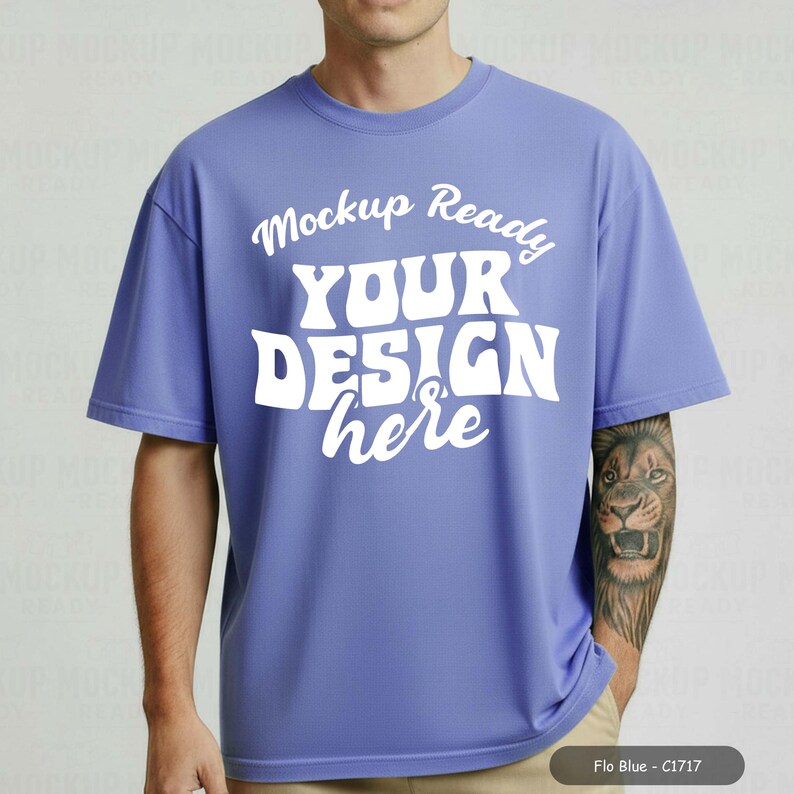 Flo Blue Mens Comfort Colors 1717 Mockup Bundle C1717 Tshirt (Canva T-shirt Mock up) Neutral Simple Studio White Plain Background C1717 Tshirt Canva Template Digital Instant Download 54 PNG JPEG JPG for Print on Demand or POD. A collection of 54 Comfort Colors 1717 shirts in various colors, including Berry, Melon, Citrus, Navy, Black, Lagoon Blue, Red, White, Heliconia, Flo Blue, Sea Foam, Pepper, Ivory, Espresso, Blossom, Black, Moss, Graphite, Light Green, Red, Grey, Mustard, Bay, Khaki
