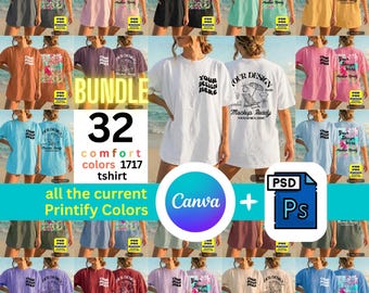 32 Comfort Colors 1717 Front & Back Women Model T-shirt Mockup Bundle, PNG PSD Canva (Digital Download) Template Summer Beach Aesthetic MR30