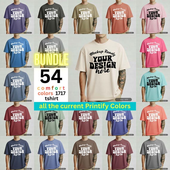 Comfort Colors 1717 Mockup Bundle for Men, T-Shirt PNGs + Canva Templates