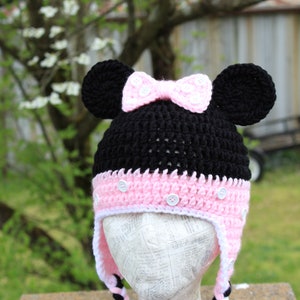Minnie Mouse crochet earflap hat
