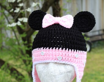 Minnie Mouse crochet earflap hat