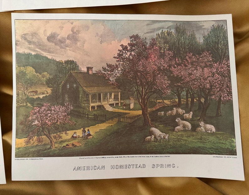 Vintage American Homestead Prints Set | Currier & Ives Style ...
