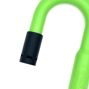 May include: A bright lime green curved plastic hook with a black cylindrical cap on the end. The text "PYTHON PRODUCTS, INC." and "MADE IN THE USA" is embossed on the side of the green plastic surface.