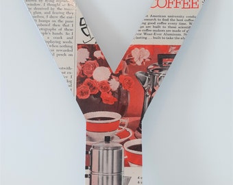 Letter Y with Vintage Magazine Illustration Coffee Pot