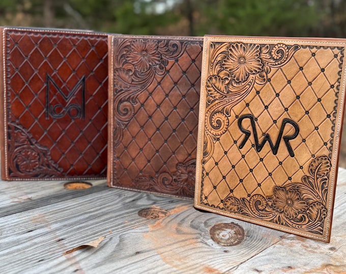 Tooled Leather Padfolio / Journal Cover Handmade