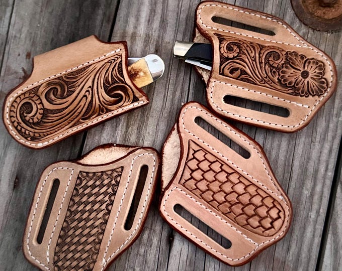 Tooled Leather Knife Sheath for Case Trapper