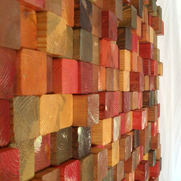 Wall Sculpture - Autumn Wood Cubes