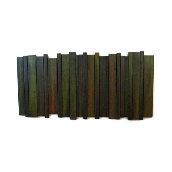 Charred Wooden Pieces Wall Sculpture - Shou-Sugi-Ban Aftermath - Black with Reds and Yellows