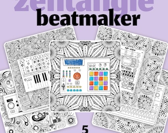 Desenhos para colorir de beatmakers: Arte musical Zentangle (PDF + PNG para download)