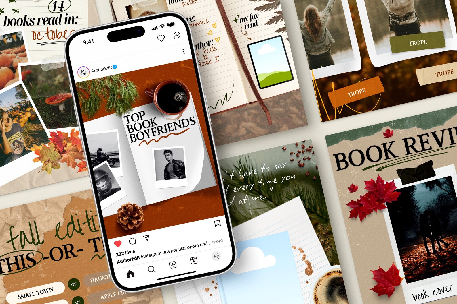 30 Fall Inspired Bookstagram Post Templates Booktok Instagram Cozy ...