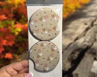 Ghost Car Coasters | Halloween Car Accessories | Spooky Pumpkin Bat Decor | Cute Fall Car Coaster Gift | Aesthetic Car Decor